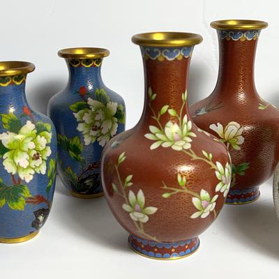 Asian Cloisonne Vases -  6" & 7"
