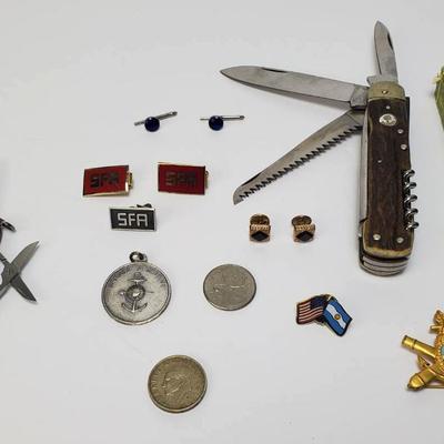 Argentine Millitary Badge and Medallion; Boker Treebrand Arbolito Camp Knife, Men's Jewelry, More