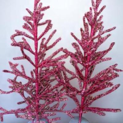 Metallic Pink Tinsel Tabletop Christmas Trees (2) - 38"