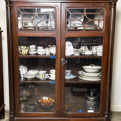 Vintage Glass Door Wood Display Cabinet - 36x12.5x45”