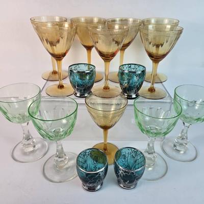 Vintage Uranium Glass & Colored Glass Appertifs 