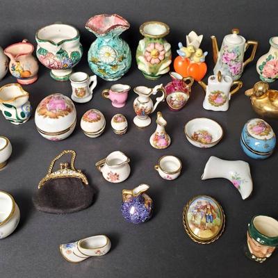 Ceramic Miniatures: Egg Trinket Boxes, Pitchers, Cup & Saucer, More