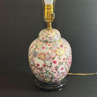 Chinese Famille Rose Millefleur Style Ginger Jar Lamp - 20"
