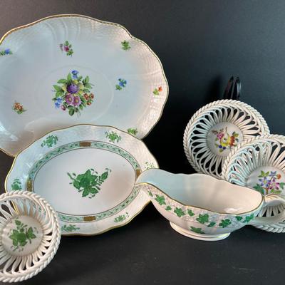 Herend Open Weave Bowls, Dishes & Sauce Boat