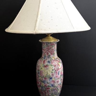 Chinese Famille Rose Millefleur Vase Lamp -20"
