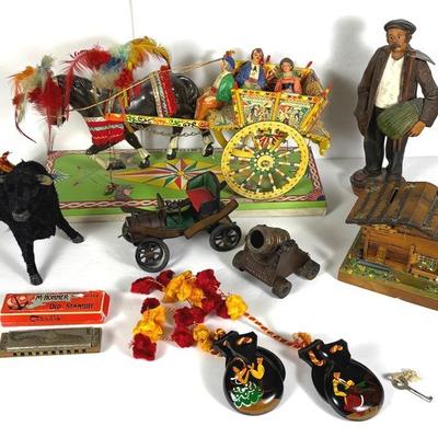 Gidi’s Sicilian Cart, Signed Terracotta Figurine 9”, Music Box Bank, More