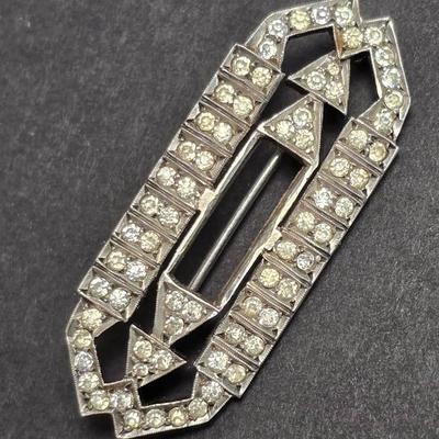 935 Sterling Silver Diamond Art Deco Style Brooch