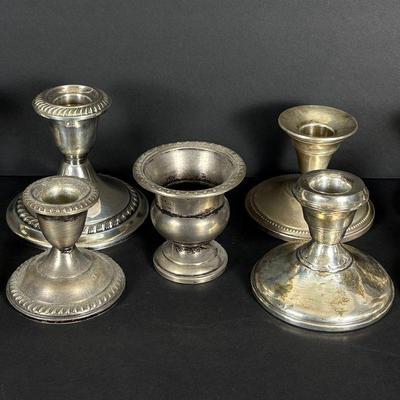 Weighted Sterling Silver Candlesticks & Toothpick Holder