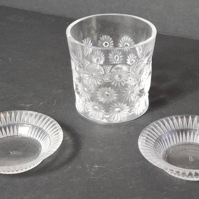 Lalique Boutqueil 3" Butter Pats (2) & Napsbury Low Ball Tumbler- 2.75"