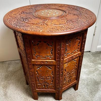 Carved Teak Side Table - 20.5x22”