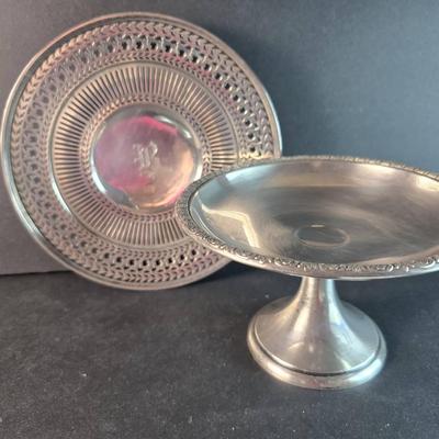 Sterling Silver Pedestal Dish & Reticulated Plate, Monogrammed 