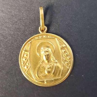 18K Gold Marked Virgin Mary Pendant