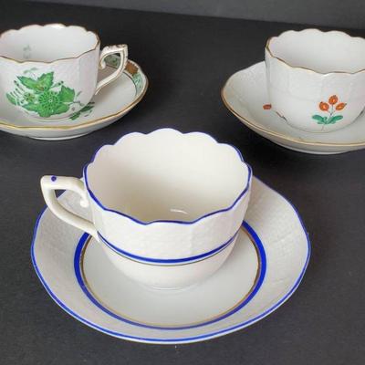 Herend Tea Cups And Saucers including Chinese Bouquet and Bareberries Patterns