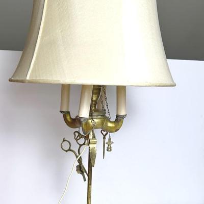 Vintage Brass Candelabra Lamp With Dangling Candle Tools - 31”h