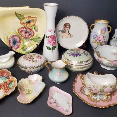 Antique & Vintage Floral Ceramics Including Vases, Lidded Trinket Dishes, Creamers & More 