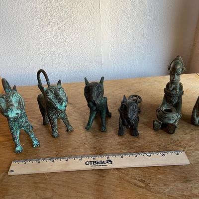 Brass Figurines of Animals and Figures with Patina