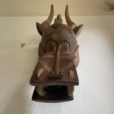 Decorative Wooden Horned Animal Mask