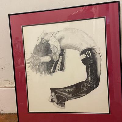 Framed Pencil Drawing of a Dancer in Red Mat