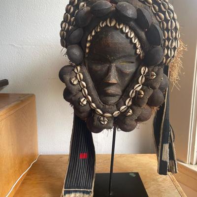Dan Mask with Cowrie Shells, Raffia, and Textile Adornments — Ivory Coast/Liberia