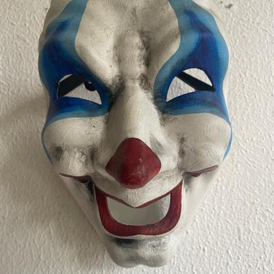 Hand-Painted Clown Mask with Blue and Red Accents