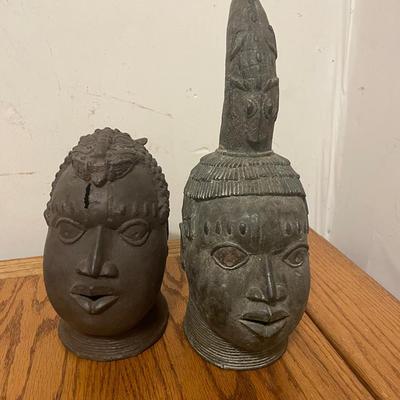 African Cast Bronze Head Sculptures