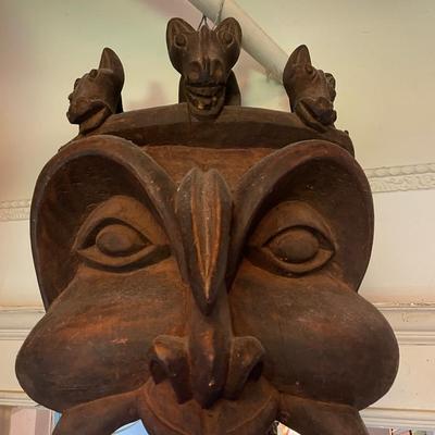 Large Carved African Ceremonial Mask with Animal and Spirit Figures