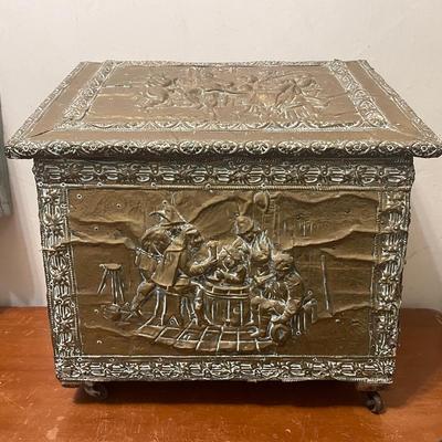 Wood and Metal Storage Chest with Embossed Panels