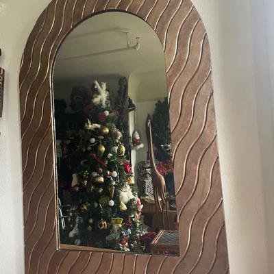Large Arched Wall Mirror with Wavy Bronze Frame