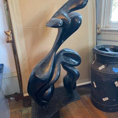 Abstract Black Modernist Sculpture on Mesh Base