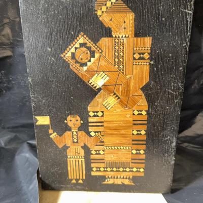 Vintage USSR Bamboo Mosaic – Papoose Baby, Mother & Boy