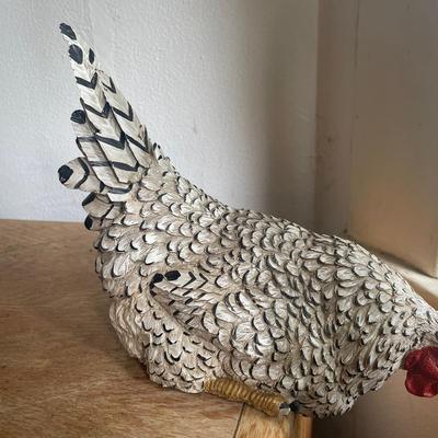 Hand-Painted Ceramic Hen Figurine with Textured Feathers