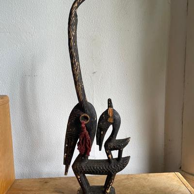 African Hand-Carved Wooden Antelope Sculpture