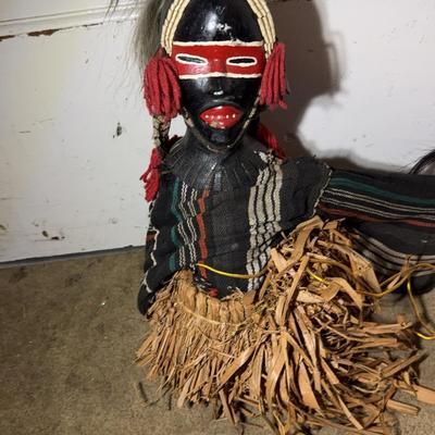 African-Inspired Decorative Figurine with Straw Base