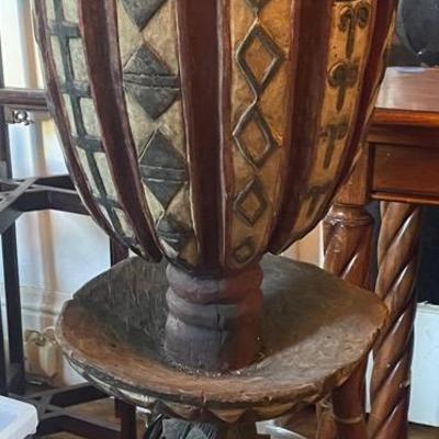Hand-Carved Tribal Drum with Figurative Base