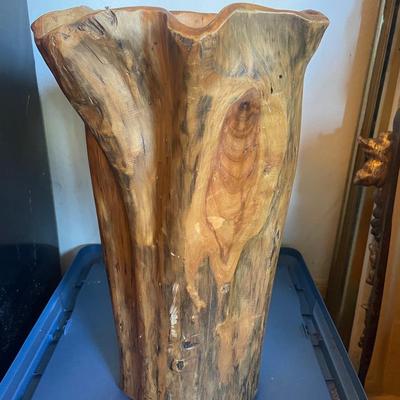 Natural Hand-Carved Wooden Tree Trunk Vase