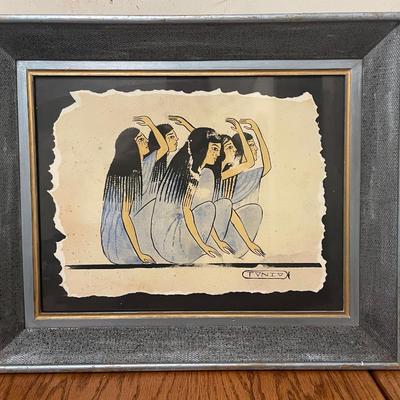 Framed Papyrus-Style Painting of Ancient Egyptian Mourners