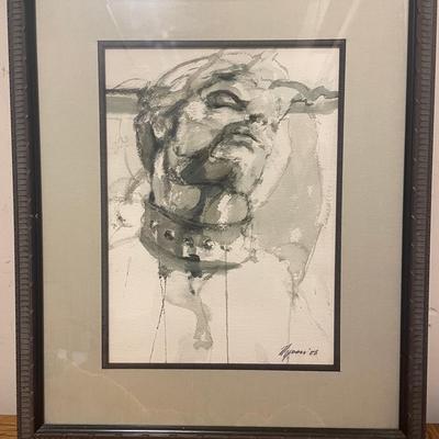 Framed Abstract Portrait Ink Painting