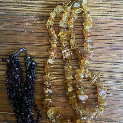 Amber and Garnet Chip Bead Necklaces