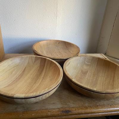 Three Wood Bowls with Decorative Accent