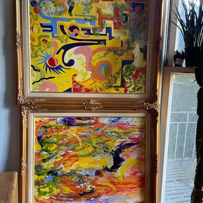 Two Abstract Paintings in Ornate Frames