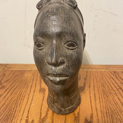 African Carved Wooden Bust with Incised Details