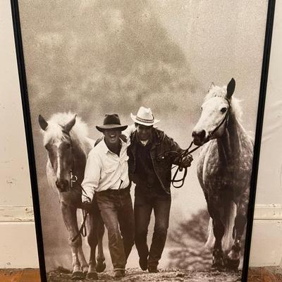 Framed Sepia Photograph of Two Men and Horses