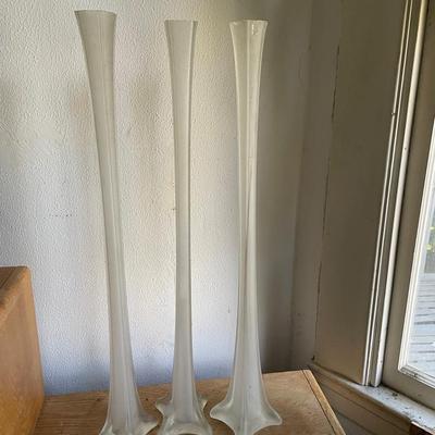 Three Frosted Glass Epergne Trumpet Vases