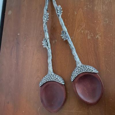 Decorative Wood and Metal Serving Spoons