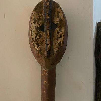 Wooden Carved African Mask with Painted Details