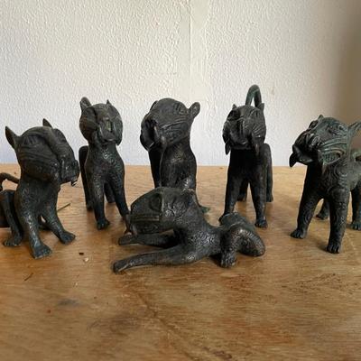 6 Cast Metal Animal Figurines with Etched Details
