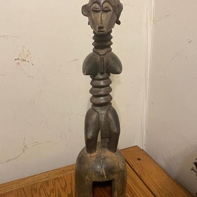 Hand-Carved African Baule Statue with Stylized Features