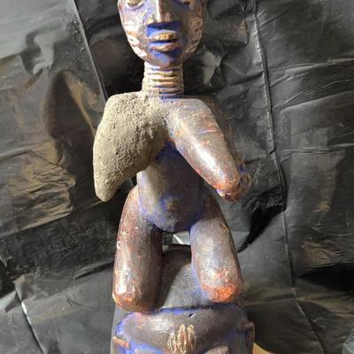 Yoruba-Style Carved Shrine Figure with Double Head Motif