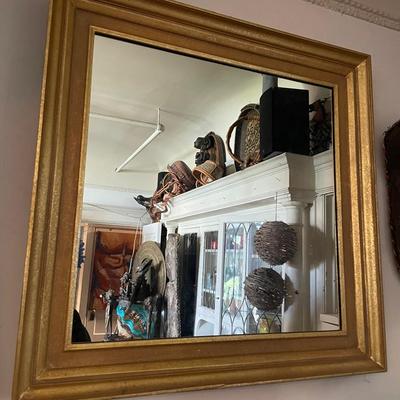 Square Wall Mirror with Gold-Toned Frame