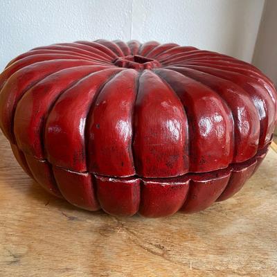 Red Wooden Ribbed Lidded Container